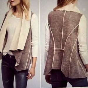Anthropologie- Sherpa Suede Faux Fur Lined Open Vest